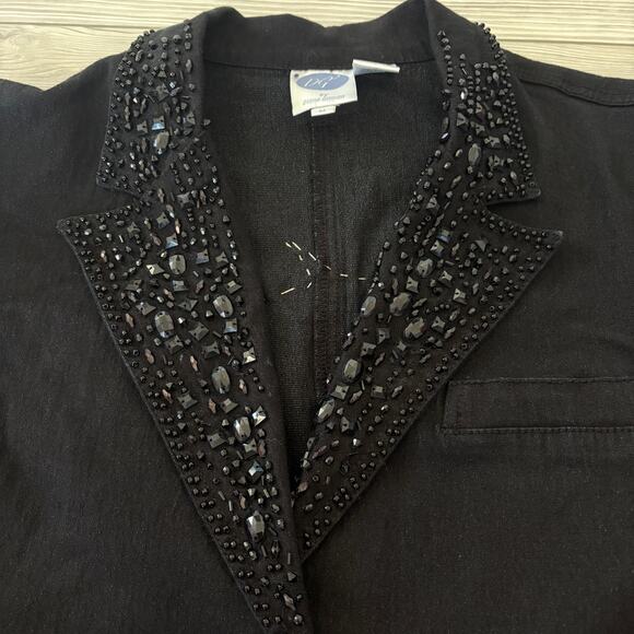 Vintage Upcycled Denim Jacket M Beaded Goth Black Cat Whimsical Statement - Picture 6 of 8